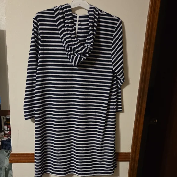 Lands' End Navy and White Striped Hoodie Dress - Picture 5 of 5